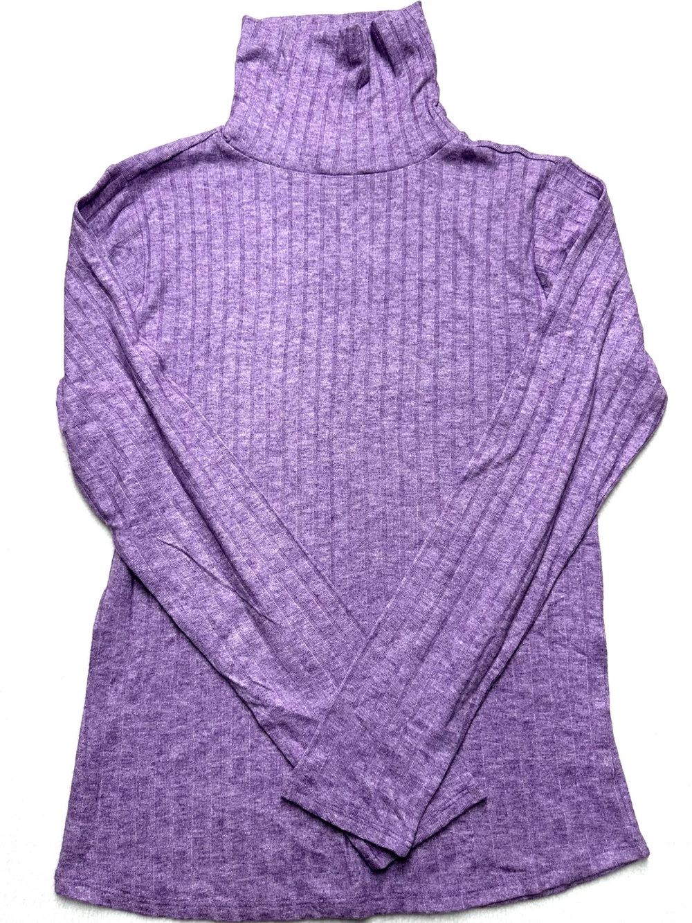 Zenana Women L Purple Heather Ribbed Turtleneck Long Sleeve Soft Knit Top